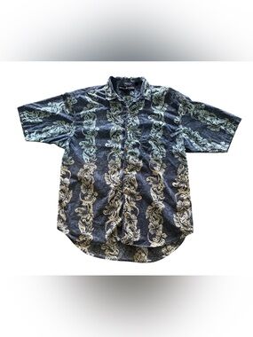 Box Office Vintage Blue Hawaiian Floral Button Down Shirt Large